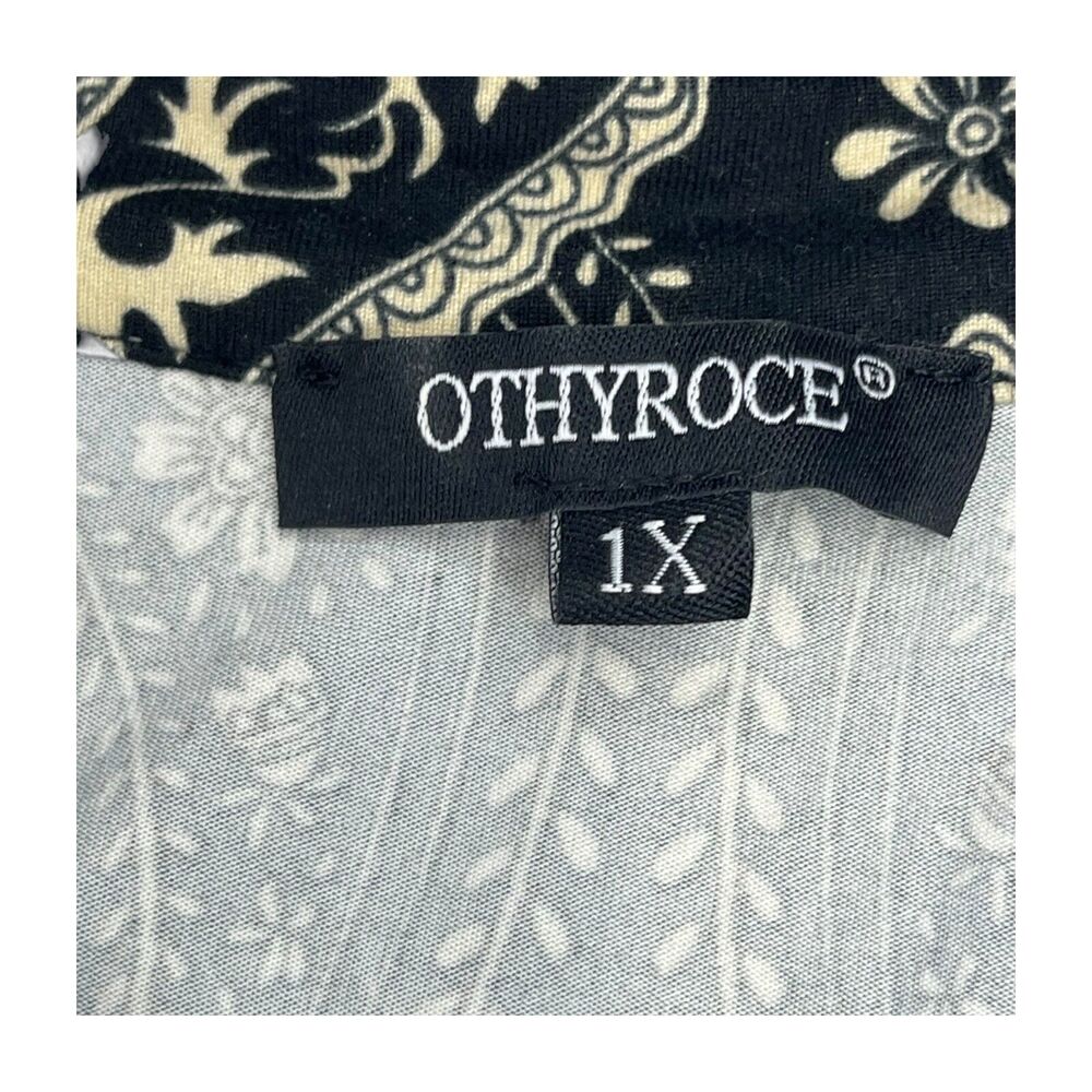Othyroce Blouse Top Women's 1X Black Gold Paisley Split Neck 3/4 Sleeve Pullover - Picture 2 of 7